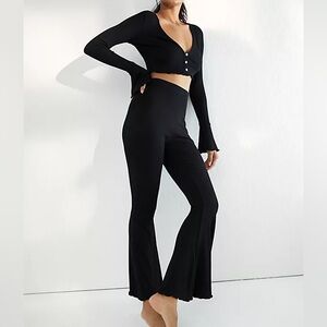 Free People Soul Mate Ribbed Long Sleeve Matching Black Set
